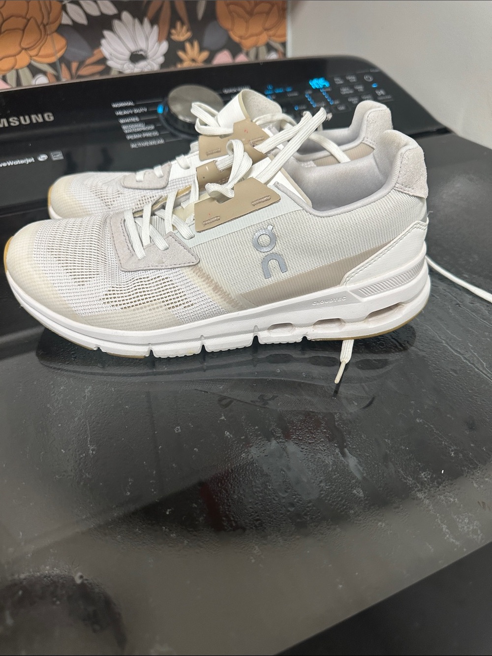 On Running Women's White and Tan Athletic Sneakers